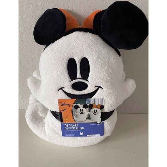 Set Of 2 Disney Halloween Mickey & Minnie Ghost Decorative Sherpa Pillows NEW - Picture 1 of 10
